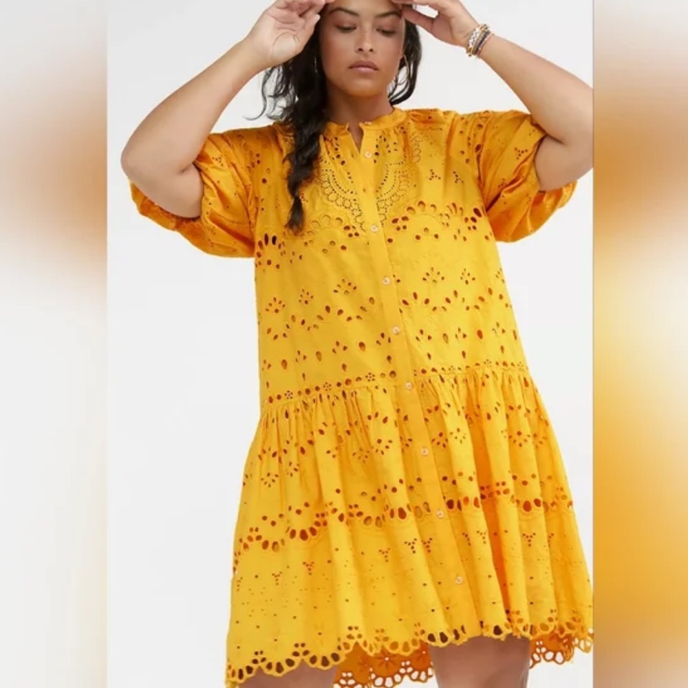 Anthropologie  Tallulah Eyelet Puff SleeveMiniBoho Cotton Dress, Size L 👗 ‼️♥️